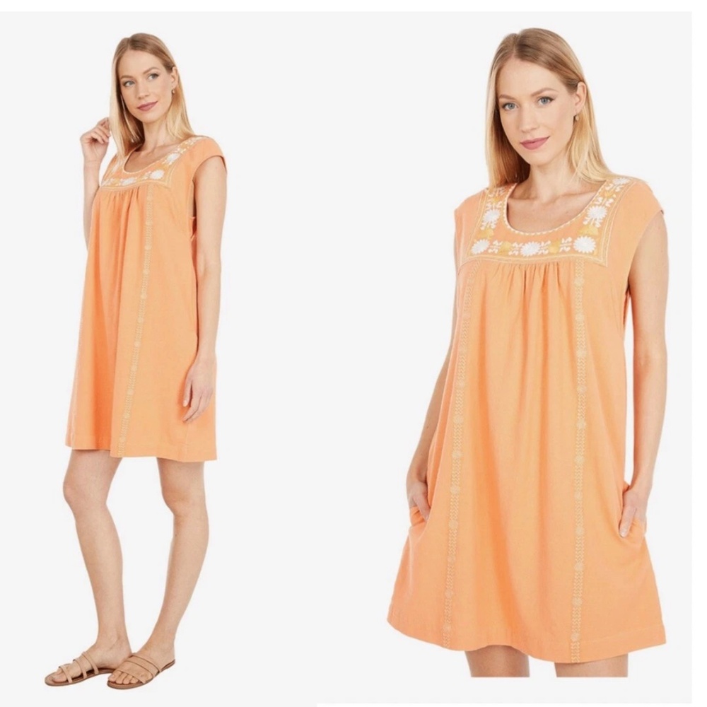 Faherty Luana Cotton Floral Embroidered Shift Dress M Spring Summer Boho Casual